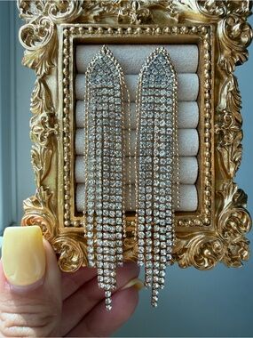Anthropologie Gold Crystal Fringe Drop Earrings
